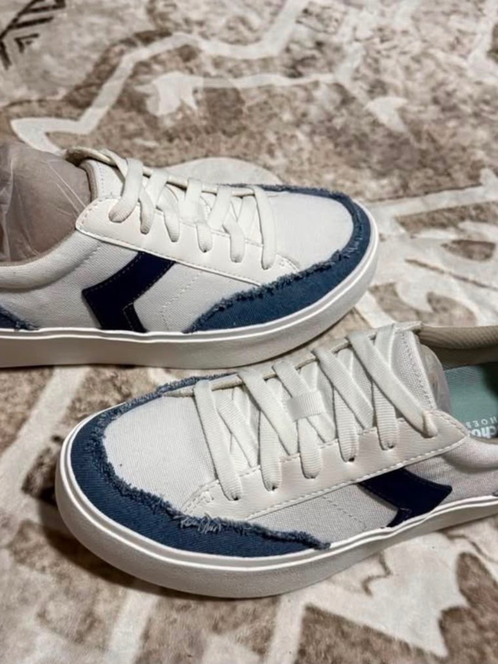 White Canvas Sneakers with Blue Trim